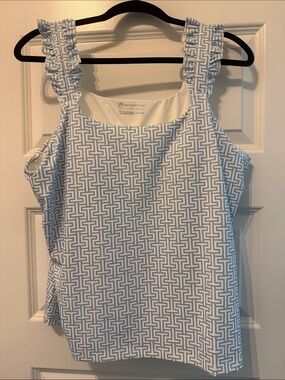 NWOT Southern Tide Geometric Ruffle-Strap Tank Top in Light Blue